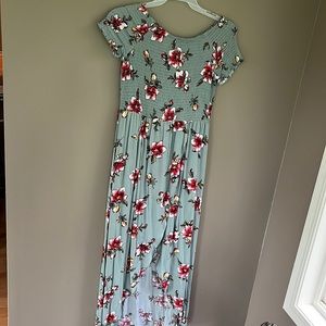 Green floral high low dress